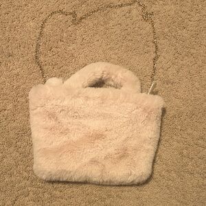 Chic Cream Faux Fur Clutch with Gold Chain